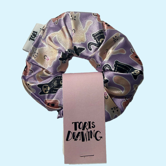 Satin Halloween Cat Scrunchie