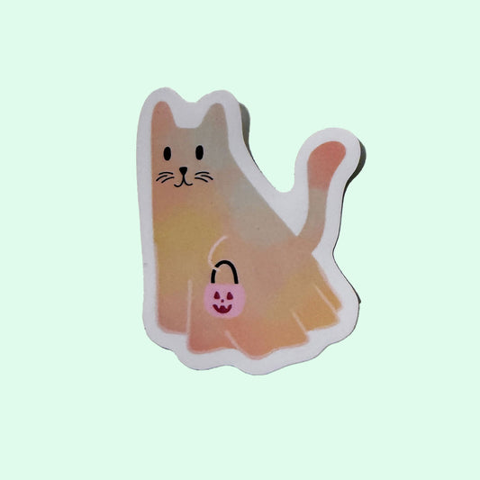 Ghost Cat Pink Halloween Sticker
