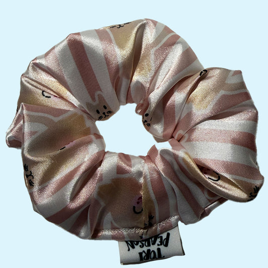 Halloween Fun Pattern Scrunchie - Ghost Cats in Pink