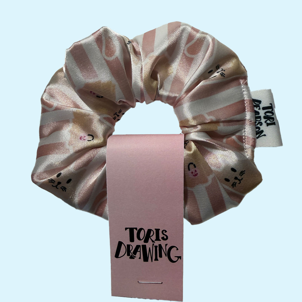 Halloween Fun Pattern Scrunchie - Ghost Cats in Pink
