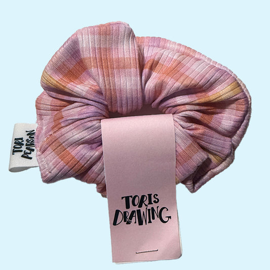 Pink Plaid Halloween Pattern Scrunchie